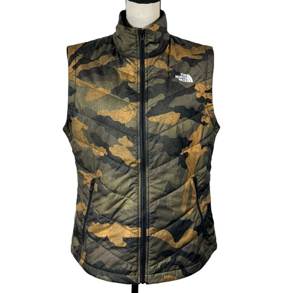 North Face Womens Large Tamburello Vest Camo Full-Zip Pockets Mid-Layer Drop Hem - Picture 1 of 11